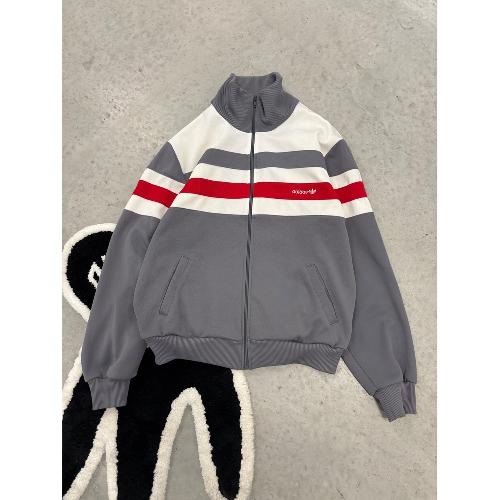 Vintage Adidas Trefoil Track Jacket Grey White Red Colorblock Mens Large L/G